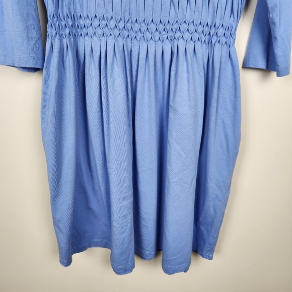 Soft Surroundings Blue Sylvie Smocked 3/4 Sleeve Knee Length Dress Sz S - Picture 4 of 8